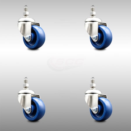 Service Caster 3 Inch 316SS Solid Polyurethane Wheel Swivel 1/2 Inch Threaded Stem Caster Set SCC SCC-SS316TS20S314-SPUS-121315-4